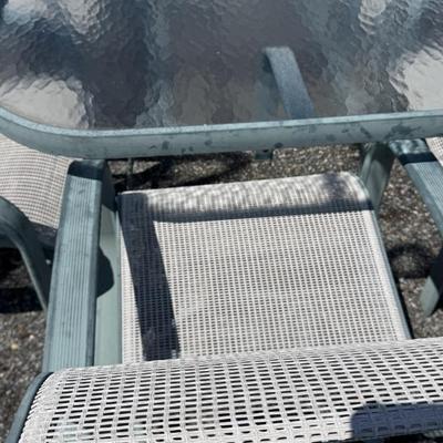 406 Large Outdoor Glass Top Dining Table With 8 Matching Chairs