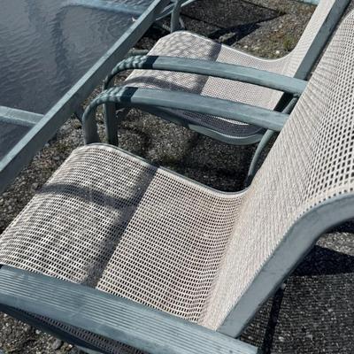 406 Large Outdoor Glass Top Dining Table With 8 Matching Chairs