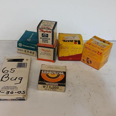 VW Beetle Parts Lot – 1965 & 1972 Bug – Spark Plugs, Brake Parts, Oil Pump & More