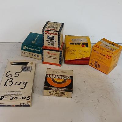 VW Beetle Parts Lot – 1965 & 1972 Bug – Spark Plugs, Brake Parts, Oil Pump & More
