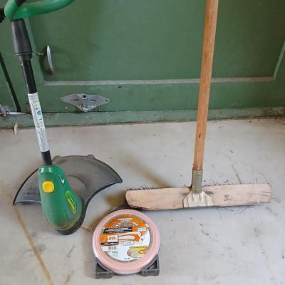 Yard Maintenance Lot – Corded Grass Trimmer, Push Broom, .095 Trimmer Line
