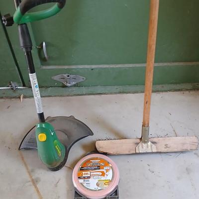 Yard Maintenance Lot – Corded Grass Trimmer, Push Broom, .095 Trimmer Line