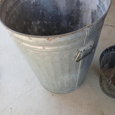 Galvanized Trash Can with Lid & Vintage Coal/Ash Scuttle Bucket
