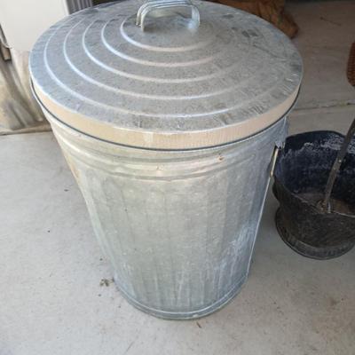 Galvanized Trash Can with Lid & Vintage Coal/Ash Scuttle Bucket