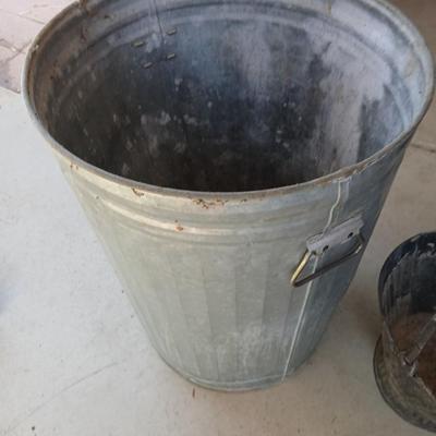 Galvanized Trash Can with Lid & Vintage Coal/Ash Scuttle Bucket