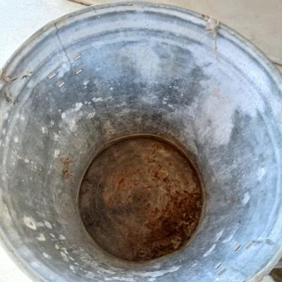 Galvanized Trash Can with Lid & Vintage Coal/Ash Scuttle Bucket