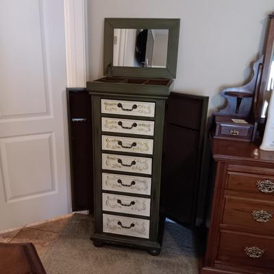 JEWELRY ARMOIRE W/MULTI DRAWERS, 2 SIDE DOORS AND LIFT UP TOP