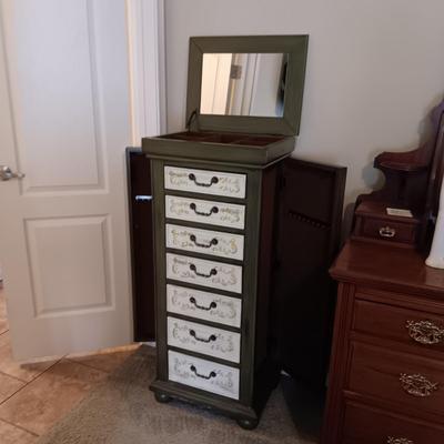 JEWELRY ARMOIRE W/MULTI DRAWERS, 2 SIDE DOORS AND LIFT UP TOP