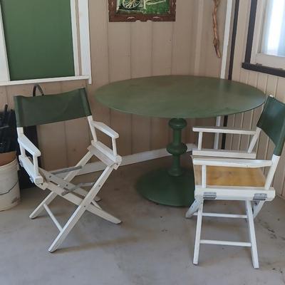 Vintage Director Chairs & Pedestal Patio Table Set