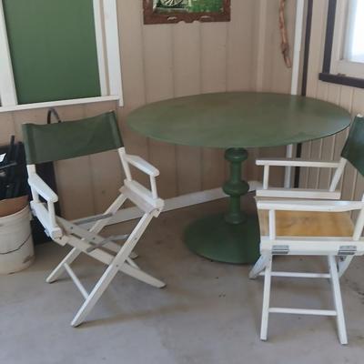 Vintage Director Chairs & Pedestal Patio Table Set