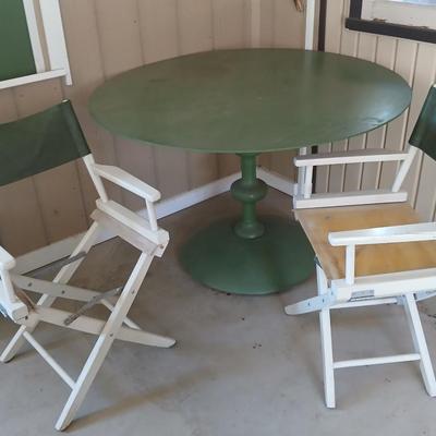 Vintage Director Chairs & Pedestal Patio Table Set