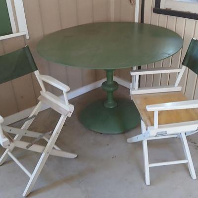 Vintage Director Chairs & Pedestal Patio Table Set
