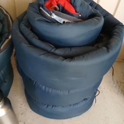 Pair of Vintage Blue Sleeping Bags with Red Interior