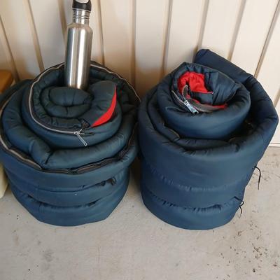 Pair of Vintage Blue Sleeping Bags with Red Interior