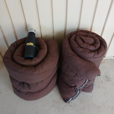 Matching Brown Sleeping Bags with Duck Print Lining & Bottle