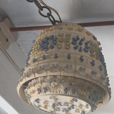 Three smaller Vintage Lighted Homemade Plastic Hanging Swag Lamp with Multi-Color Flowers - Made from flowerpots