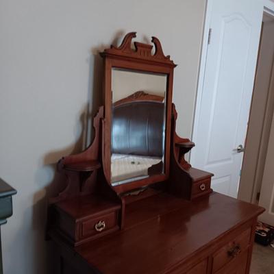 ANTIQUE CHEST WITH BEVELED MIRROR