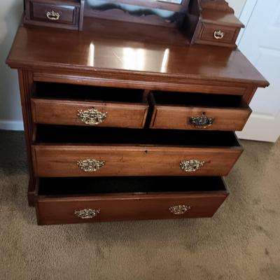 ANTIQUE CHEST WITH BEVELED MIRROR