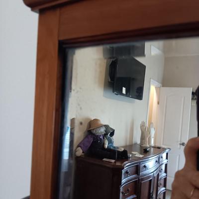 ANTIQUE CHEST WITH BEVELED MIRROR