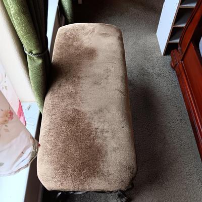 LIGHT OLIVE GREEN UPHOLSTERED BENCH WITH METAL FRAME