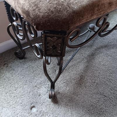 LIGHT OLIVE GREEN UPHOLSTERED BENCH WITH METAL FRAME