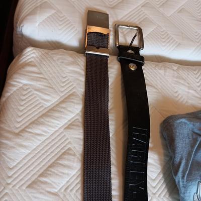 HARLEY DAVIDSON LEATHER BELT (38) STURGIS AND V-NECK TSHIRTS (XL)
