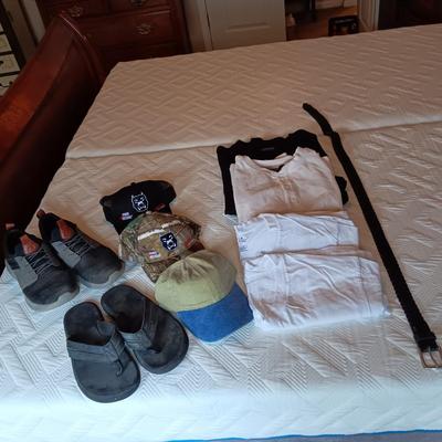 FLOJOS AND SKECHERS MEN'S SHOES, BALL CAPS AND XL TSHIRTS