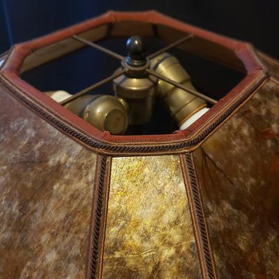 Art Deco Wooden Lamp With Mica & Floral Lampshade (BR3-KD)