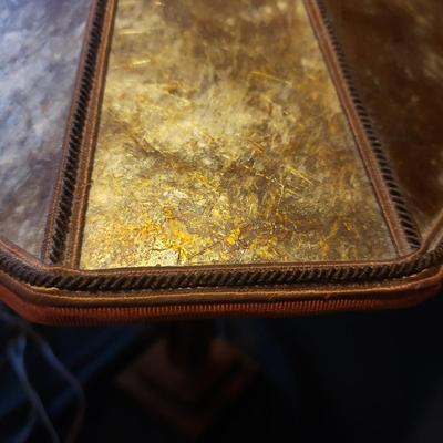 Art Deco Wooden Lamp With Mica & Floral Lampshade (BR3-KD)