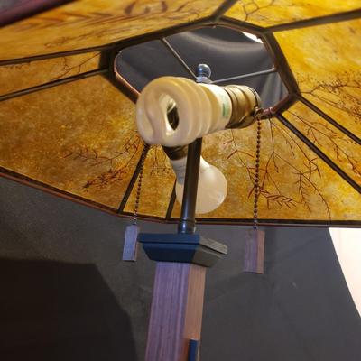 Art Deco Wooden Lamp With Mica & Floral Lampshade (BR3-KD)