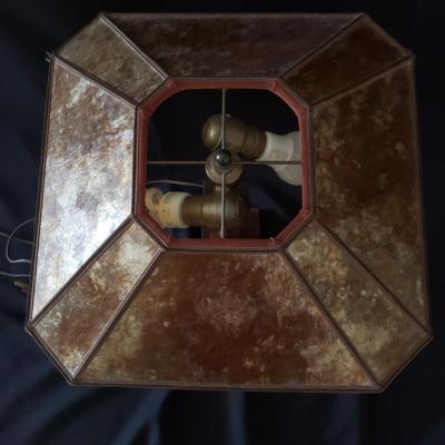 Art Deco Wooden Lamp With Mica & Floral Lampshade (BR3-KD)