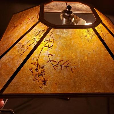 Art Deco Wooden Lamp With Mica & Floral Lampshade (BR3-KD)