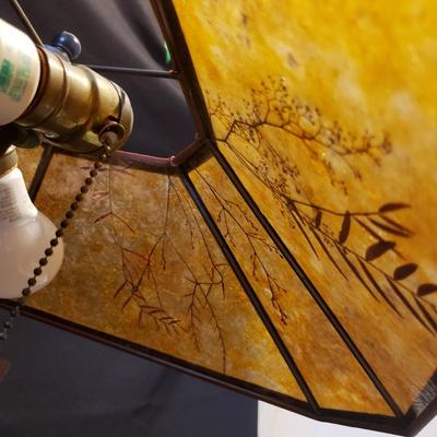 Art Deco Wooden Lamp With Mica & Floral Lampshade (BR3-KD)