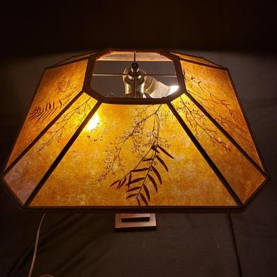 Art Deco Wooden Lamp With Mica & Floral Lampshade (BR3-KD)