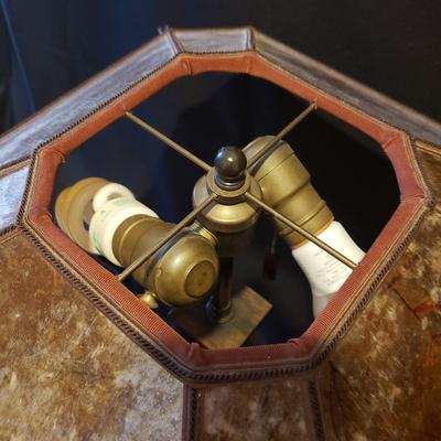 Art Deco Wooden Lamp With Mica & Floral Lampshade (BR3-KD)