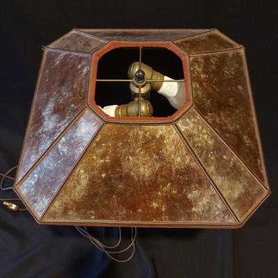 Art Deco Wooden Lamp With Mica & Floral Lampshade (BR3-KD)