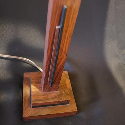 Art Deco Wooden Lamp With Mica & Floral Lampshade (BR3-KD)