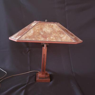 Art Deco Wooden Lamp With Mica & Floral Lampshade (BR3-KD)