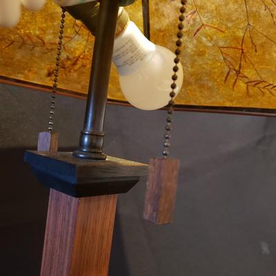 Art Deco Wooden Lamp With Mica & Floral Lampshade (BR3-KD)