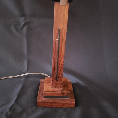 Art Deco Wooden Lamp With Mica & Floral Lampshade (BR3-KD)