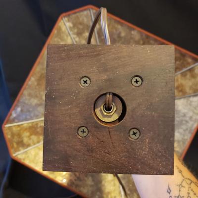 Art Deco Wooden Lamp With Mica & Floral Lampshade (BR3-KD)