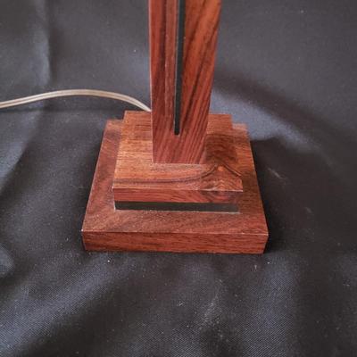 Art Deco Wooden Lamp With Mica & Floral Lampshade (BR3-KD)