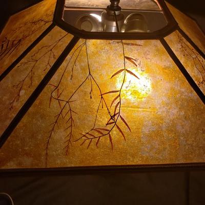 Art Deco Wooden Lamp With Mica & Floral Lampshade (BR3-KD)