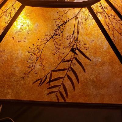 Art Deco Wooden Lamp With Mica & Floral Lampshade (BR3-KD)