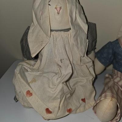 Pair of hand made bunny dolls