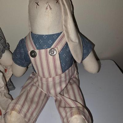Pair of hand made bunny dolls