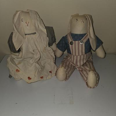Pair of hand made bunny dolls