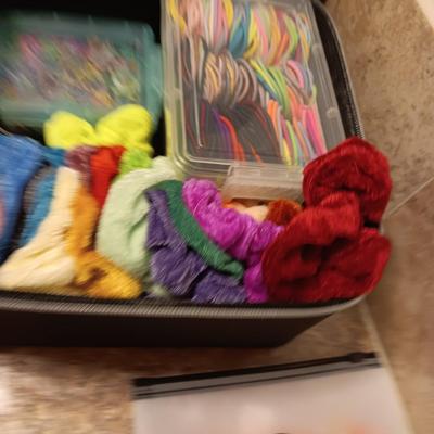 A BOX FULL OF HAIR CARE ITEMS, HAIR DRYING/STYLING BRUSH AND ORGANIZERS