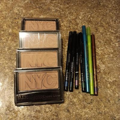 NEW NYC CHEEK GLOW "CENTRAL PARK PINK" AND VARIOUS EYE LINERS