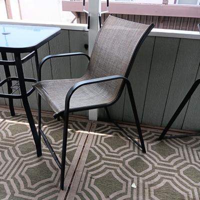 GLASS TOP COUNTER HEIGHT PATIO TABLE W/2 CHAIRS